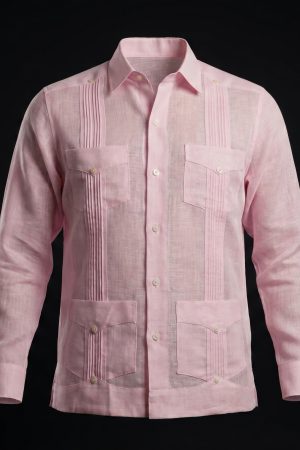 GUAYABERA CLASICA LINO IRLANDES SLIM FIT MANGA LARGA SALMON